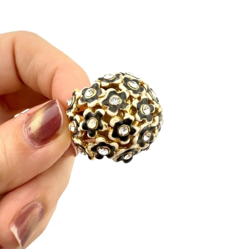 J. Crew Gold and Black Floral Ring